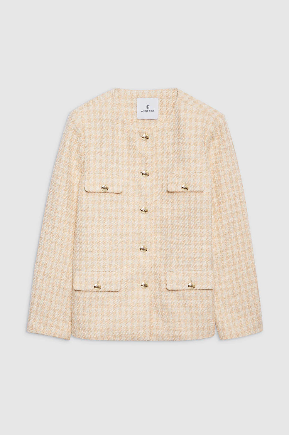 JANET JACKET - CREAM AND PEACH HOUNDSTOOTH - ANINE BING