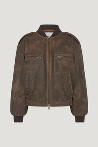 LUNA DISTRESSED LEATHER BOMBER JACKET - BROWN - DUCIE LONDON