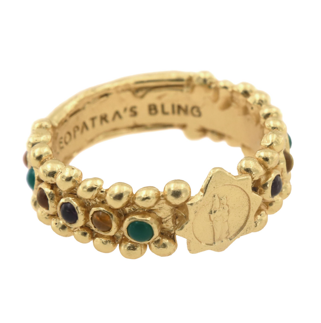 DINA CLARENZA RING WITH TRICOLOUR GEMS - 18K GOLD PLATED - CLEOPATRAS BLING