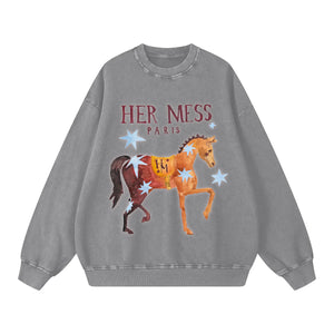 HER MESS ACID WASH CREW - LIGHT GREY - MAKU