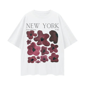 NEW YORK BURGUNDY FLEUR OVERSIZE TEE - LUCENT WHITE - MAKU