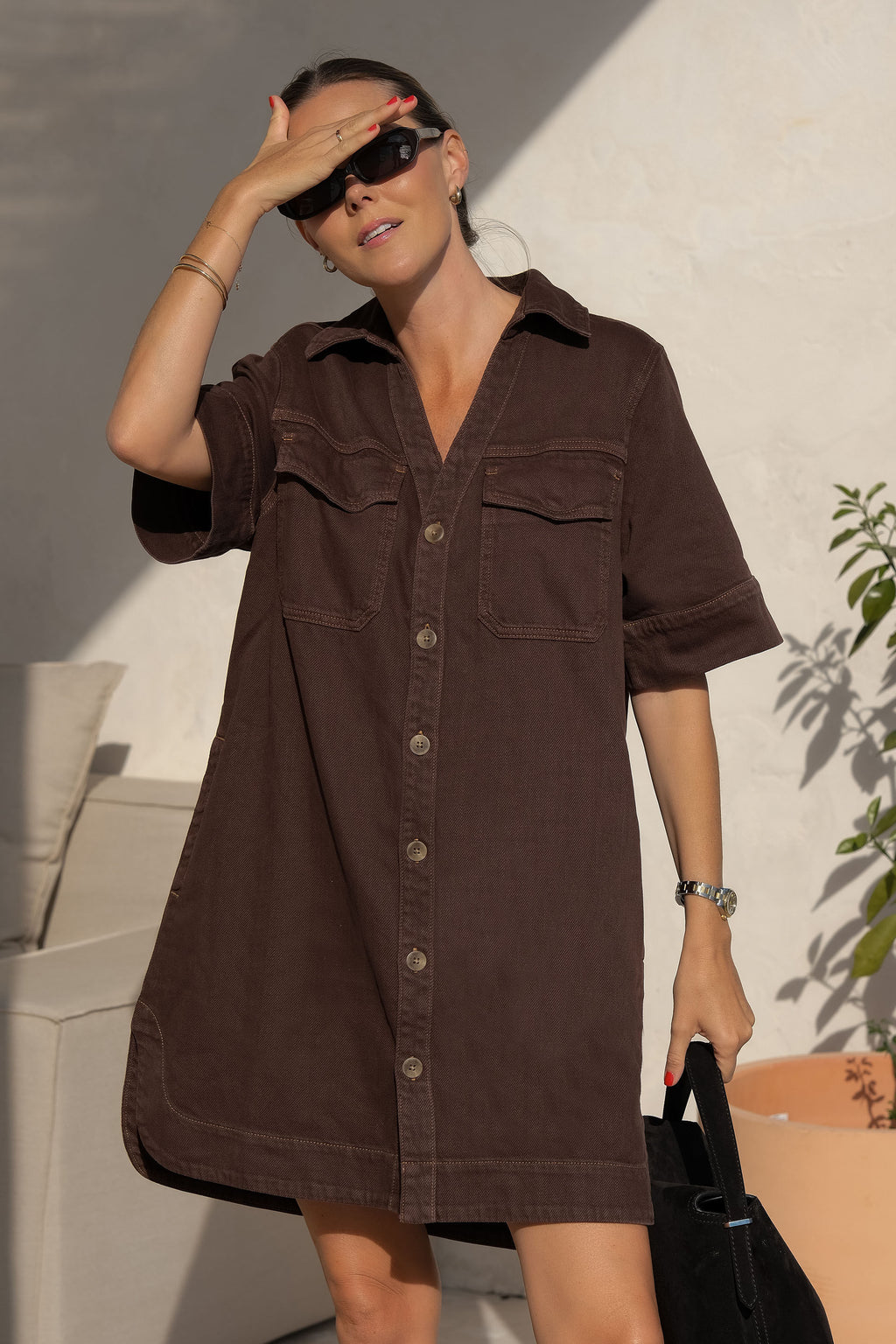SAMMY RELAXED SHIRT DRESS - CHOCOLATE - CERES LIFE