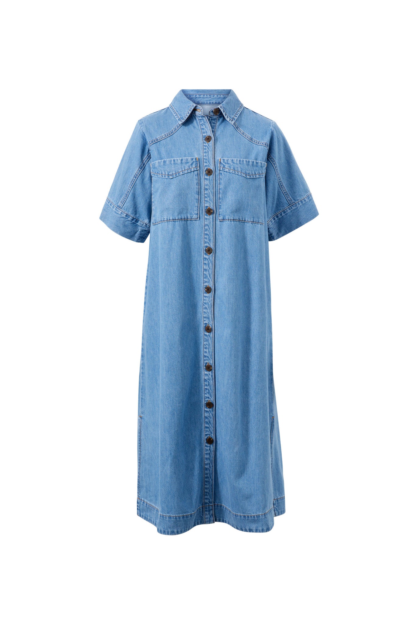 AVA SHORT SLEEVE MIDI DRESS - VINTAGE BLUE - CERES LIFE