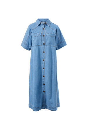 AVA SHORT SLEEVE MIDI DRESS - VINTAGE BLUE - CERES LIFE