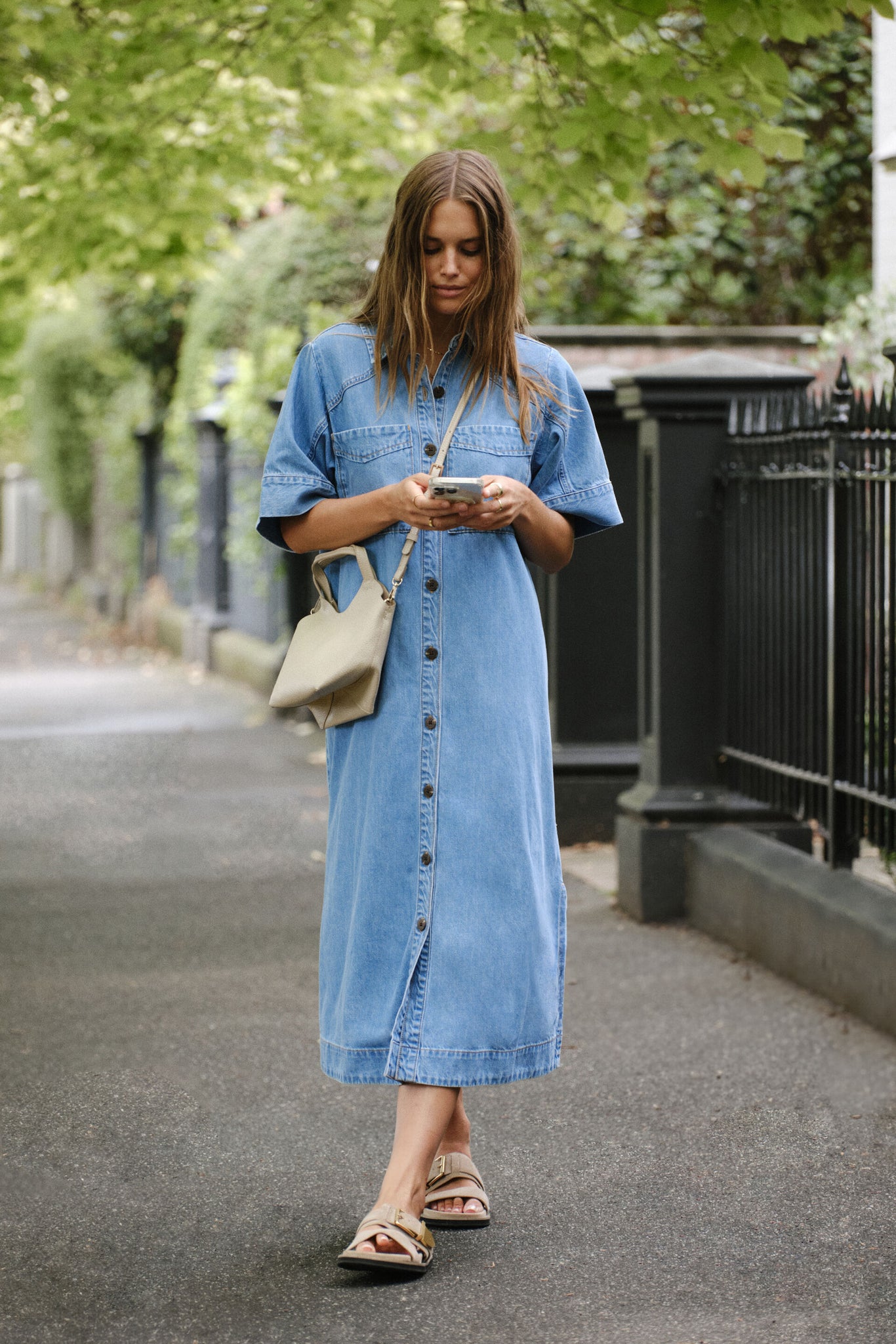 AVA SHORT SLEEVE MIDI DRESS - VINTAGE BLUE - CERES LIFE