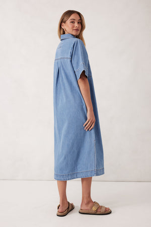 AVA SHORT SLEEVE MIDI DRESS - VINTAGE BLUE - CERES LIFE