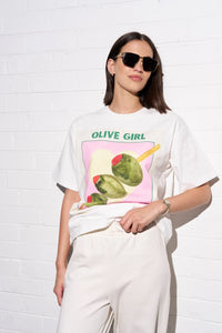 OLIVE GIRL OVERSIZE T-SHIRT - WHITE - MAKU