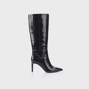 HUW BOOT - BLACK CROC-EMBOSSED LEATHER - LANA WILKINSON