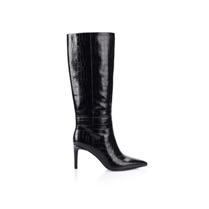 HUW BOOT - BLACK CROC-EMBOSSED LEATHER - LANA WILKINSON