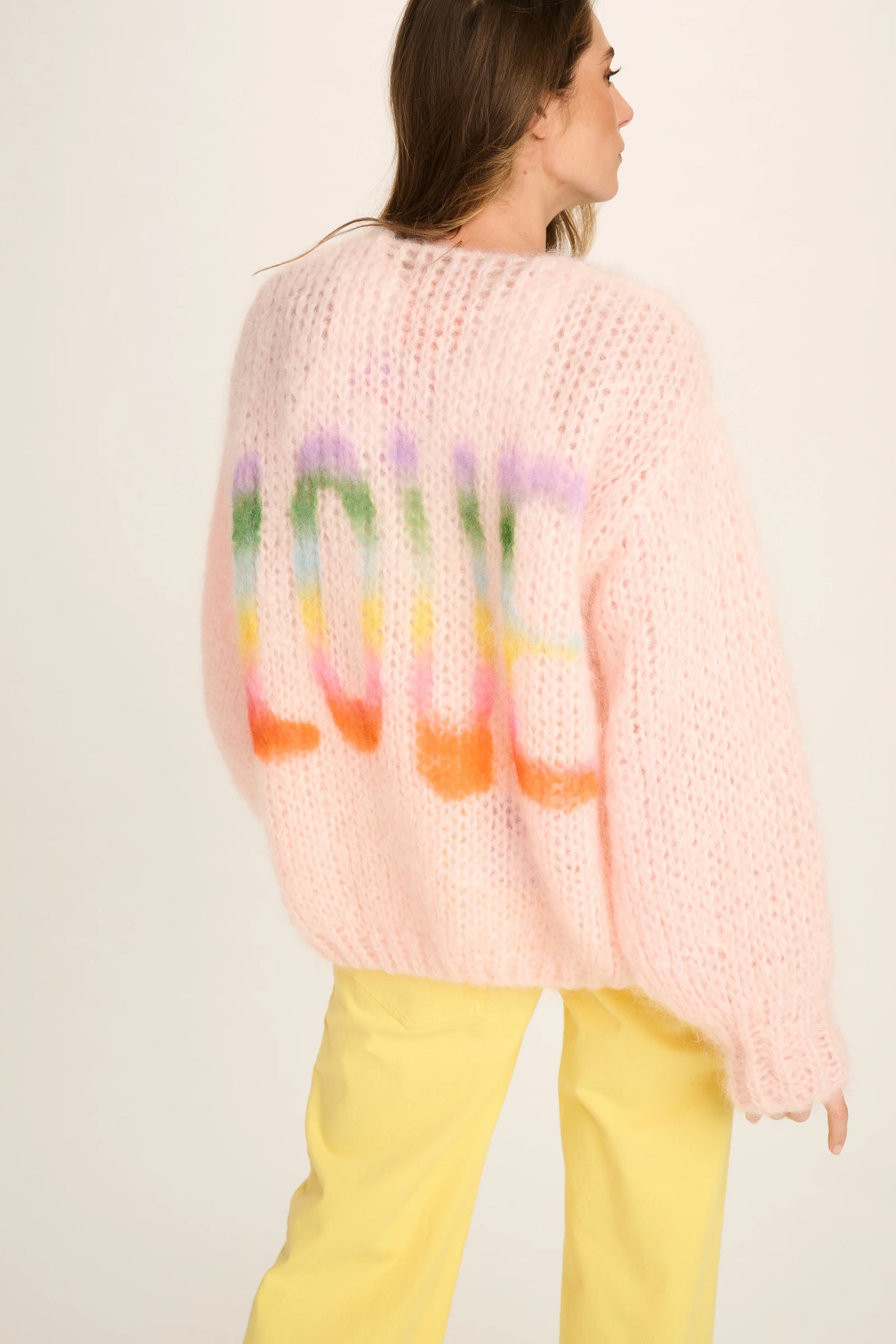 CHARLOTTE MOHAIR CARDIGAN - PASTEL PINK LOVE GRAFITTI - LES TRICOTS D'O