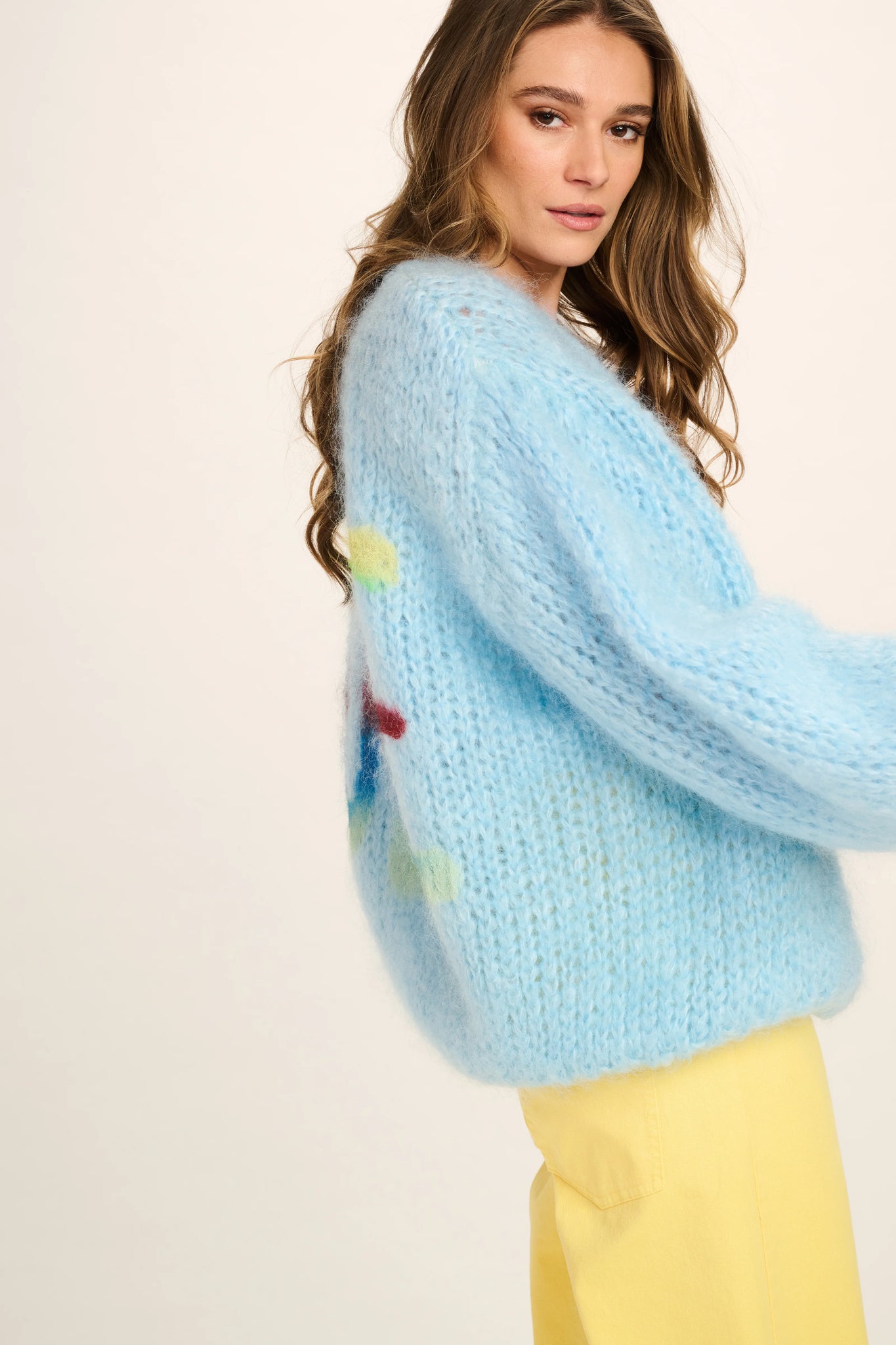 CHARLOTTE MOHAIR CARDIGAN - SKY BLUE LOVE GRAFITTI - LES TRICOTS D'O