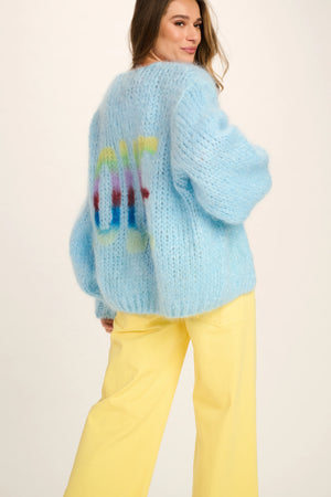 CHARLOTTE MOHAIR CARDIGAN - SKY BLUE LOVE GRAFITTI - LES TRICOTS D'O