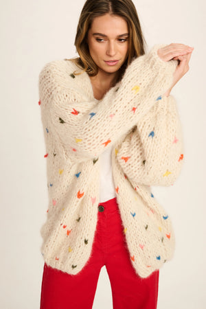 LANE CASHMERE CARDIGAN SHORT - OFF WHITE COLOURED HEARTS - LES TRICOTS D'O