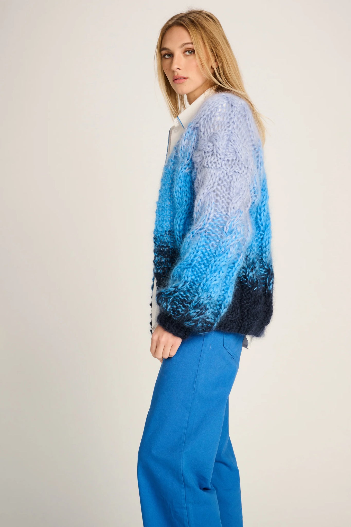 AMELIE CARDIGAN SHORT CABLE DEGRADÉ - NAVY / JEANS BLUE / PASTEL BLUE - LES TRICOTS D'O