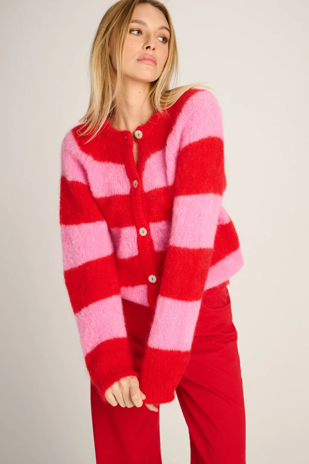 ALICE CARDIGAN STRIPED - CANDY PINK / RED - LES TRICOTS D'O