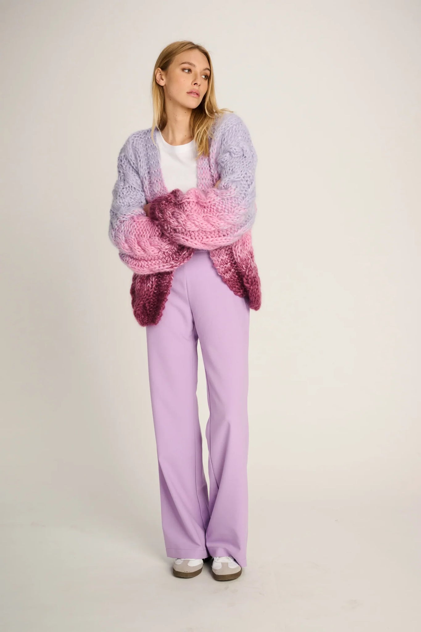 AMELIE CARDIGAN SHORT CABLE - DEGRADÉ  LILAC / PINK / PLUM - LES TRICOTS D'O