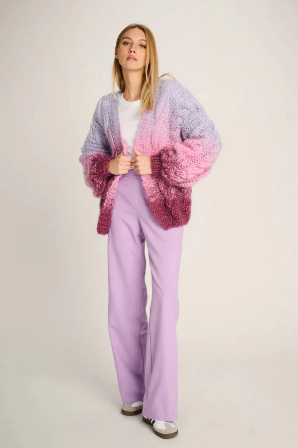 AMELIE CARDIGAN SHORT CABLE - DEGRADÉ  LILAC / PINK / PLUM - LES TRICOTS D'O