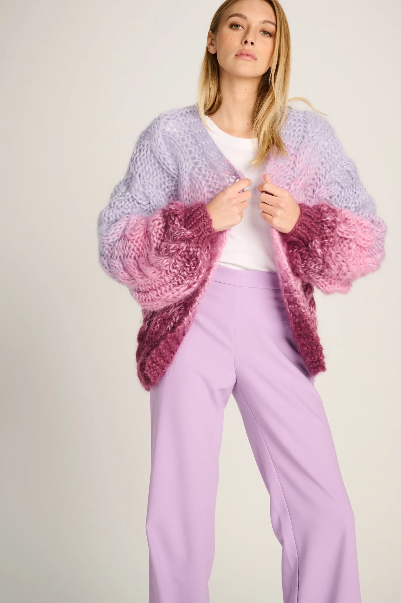 AMELIE CARDIGAN SHORT CABLE - DEGRADÉ  LILAC / PINK / PLUM - LES TRICOTS D'O