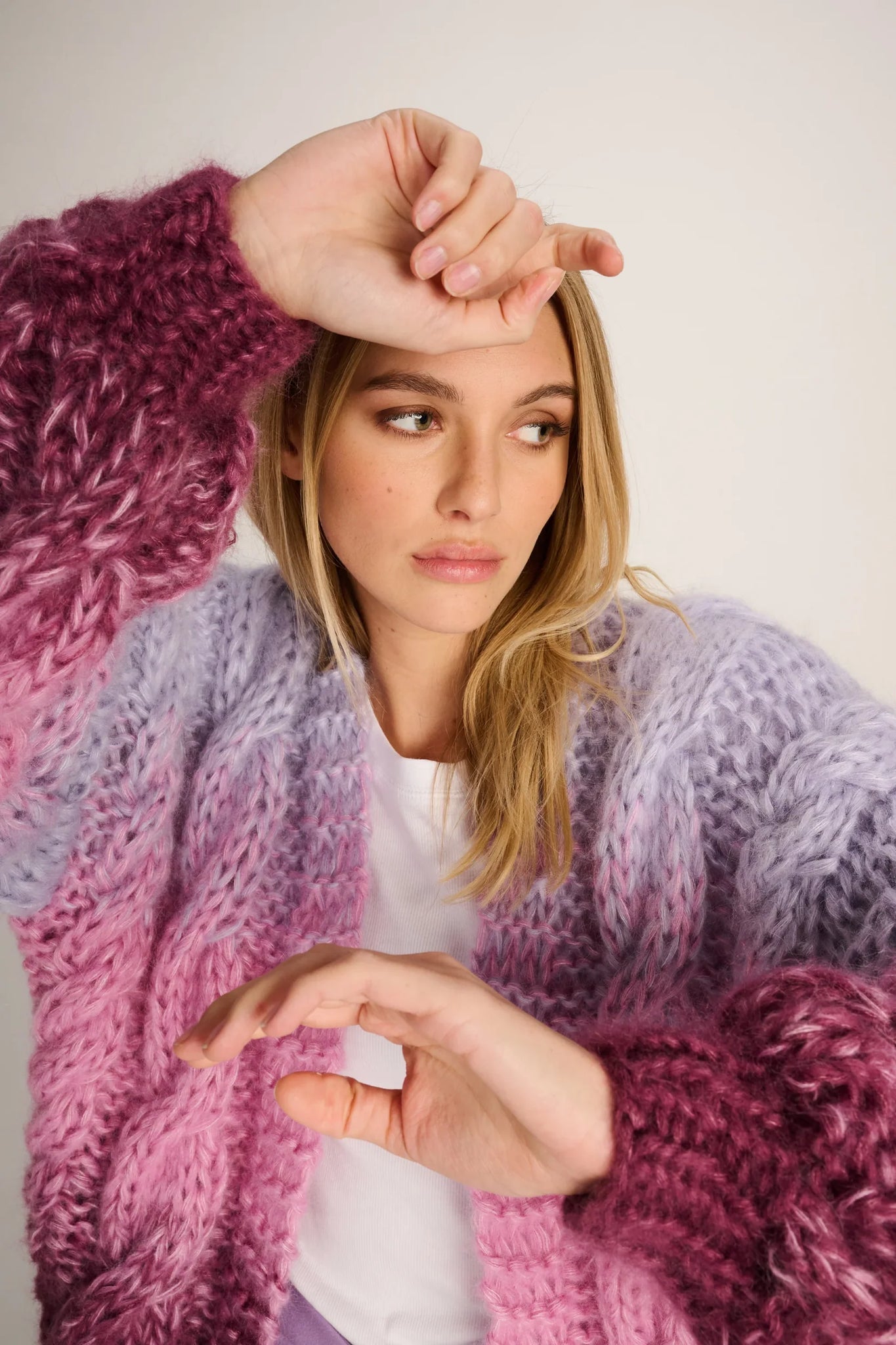 AMELIE CARDIGAN SHORT CABLE - DEGRADÉ  LILAC / PINK / PLUM - LES TRICOTS D'O