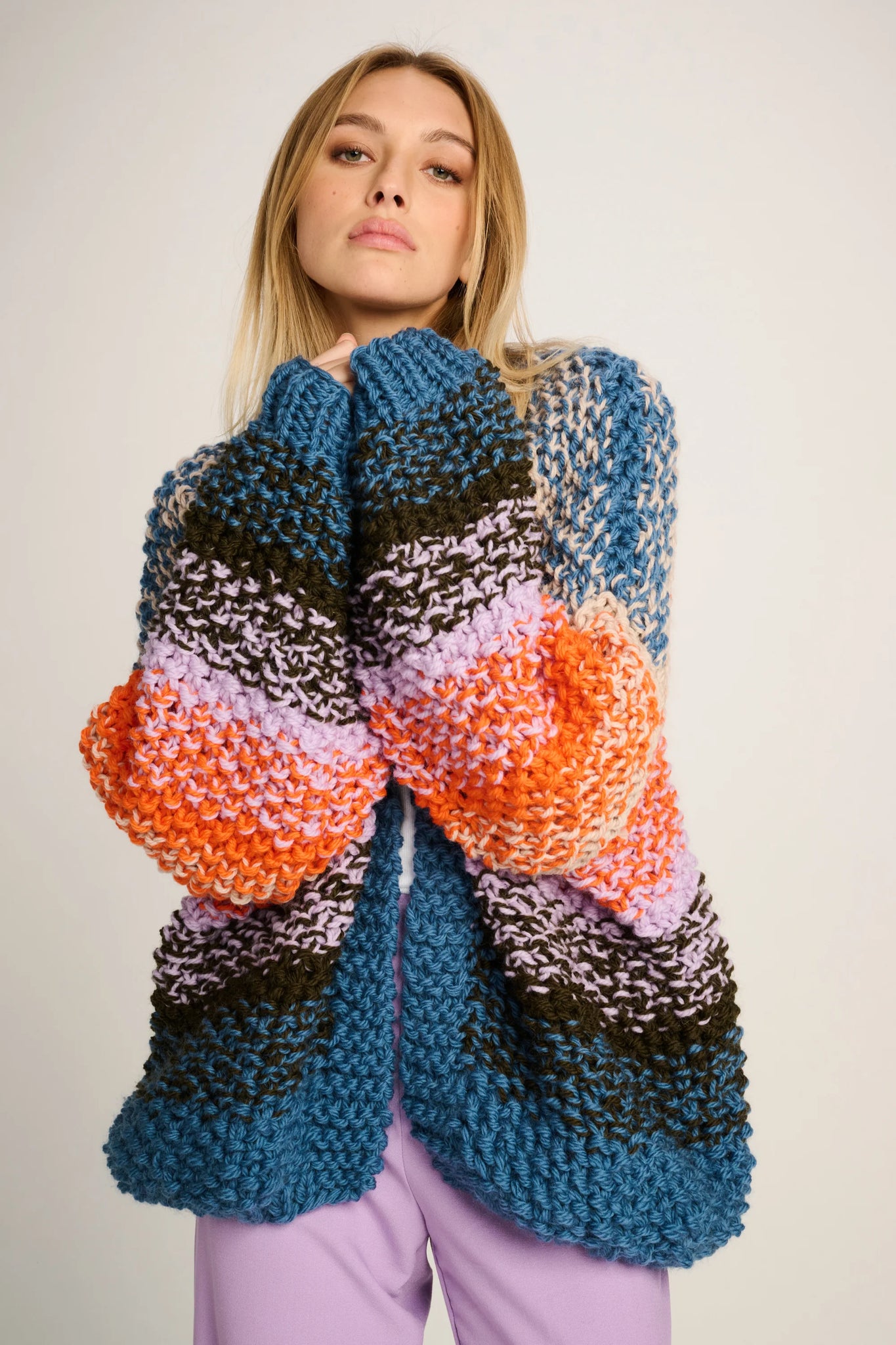 RACHEL CARDIGAN RICE DEGRADE - ORANGE / LILAC / BROWN / BLUE - LES TRICOTS D'O