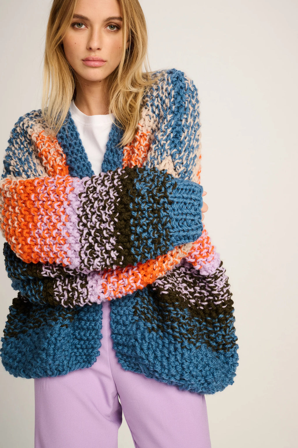 RACHEL CARDIGAN RICE DEGRADE - ORANGE / LILAC / BROWN / BLUE - LES TRICOTS D'O