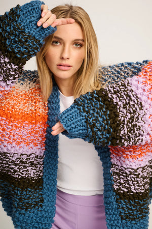RACHEL CARDIGAN RICE DEGRADE - ORANGE / LILAC / BROWN / BLUE - LES TRICOTS D'O