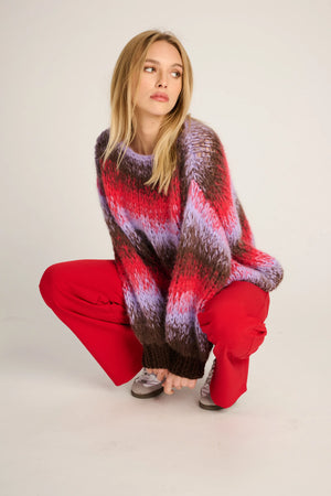 OLIVIA PULLOVER ROUND NECK DEGRADÉ - BROWN / RED / LILAC - LES TRICOTS D'O