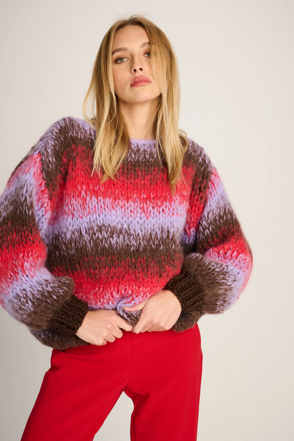 OLIVIA PULLOVER ROUND NECK DEGRADÉ - BROWN / RED / LILAC - LES TRICOTS D'O