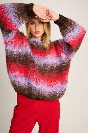 OLIVIA PULLOVER ROUND NECK DEGRADÉ - BROWN / RED / LILAC - LES TRICOTS D'O