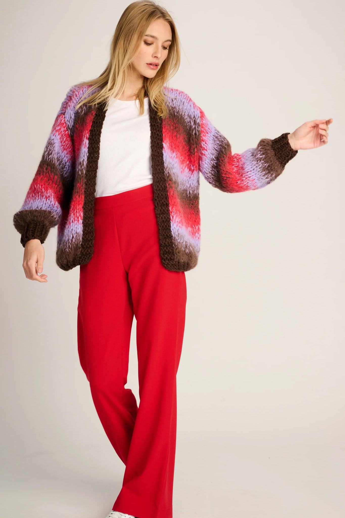 TESS CARDIGAN SHORT DEGRADE - BROWN / RED / LILAC - LES TRICOTS D'O