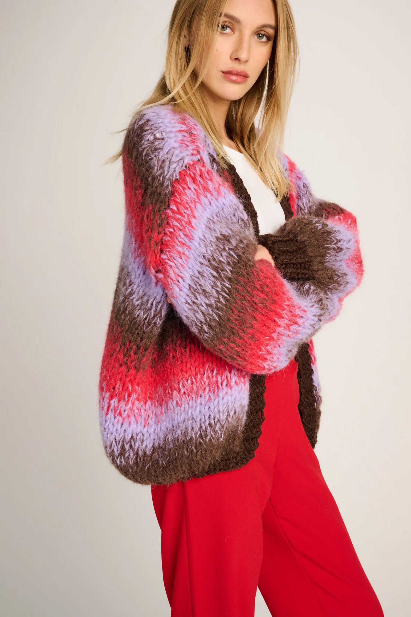 TESS CARDIGAN SHORT DEGRADE - BROWN / RED / LILAC - LES TRICOTS D'O