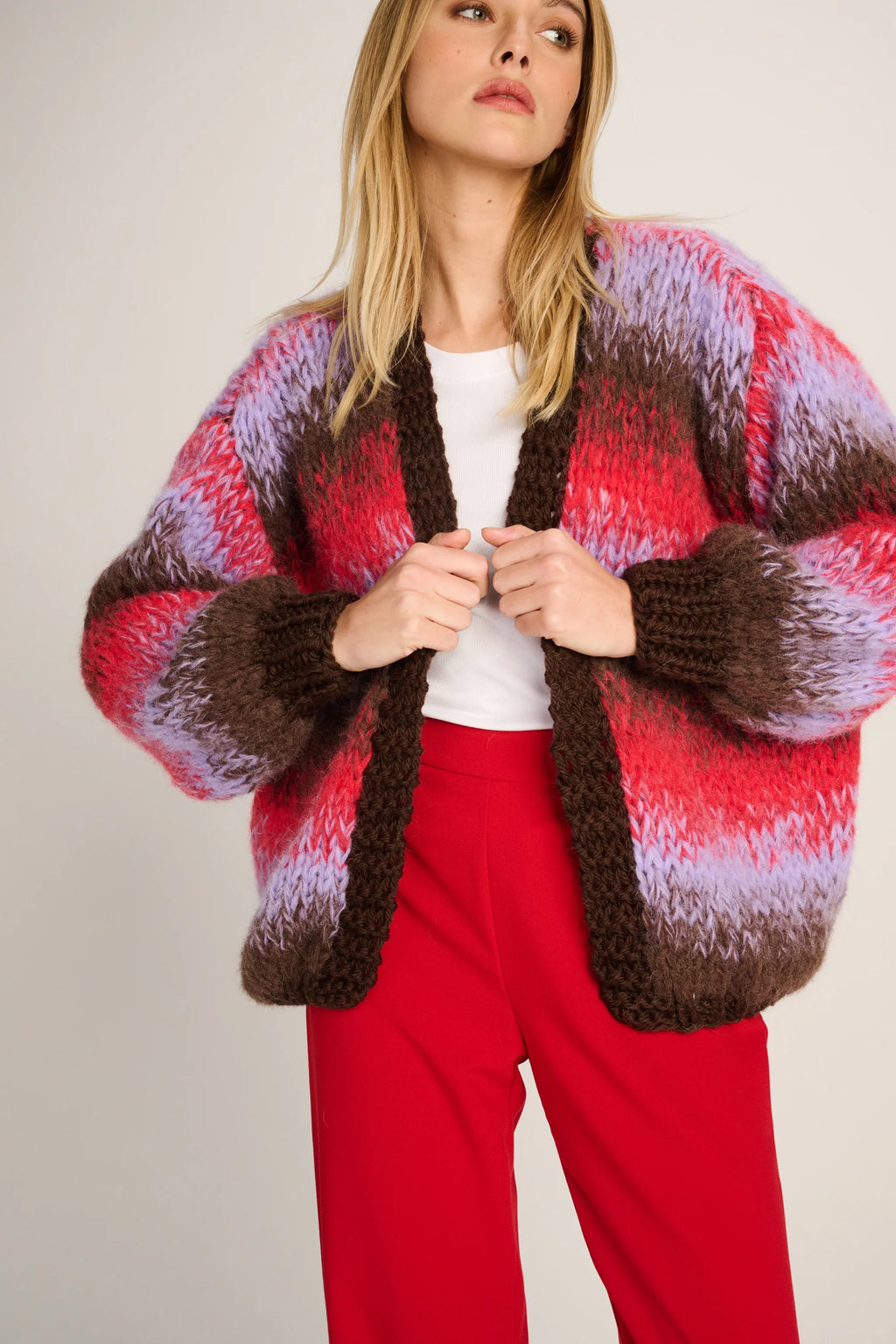 TESS CARDIGAN SHORT DEGRADE - BROWN / RED / LILAC - LES TRICOTS D'O
