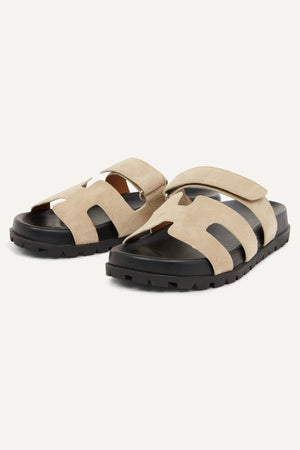 HARLEY SUEDE LEATHER SLIDES - ALMOND - DUCIE