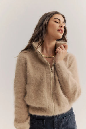 FELIX ZIP CASHMERE CARDIGAN - LATTE - WORLD OF NOMADS