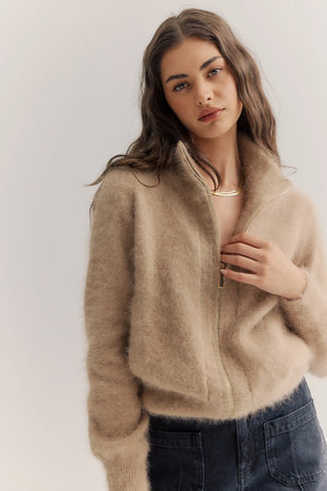 FELIX ZIP CASHMERE CARDIGAN - LATTE - WORLD OF NOMADS