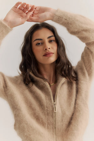 FELIX ZIP CASHMERE CARDIGAN - LATTE - WORLD OF NOMADS