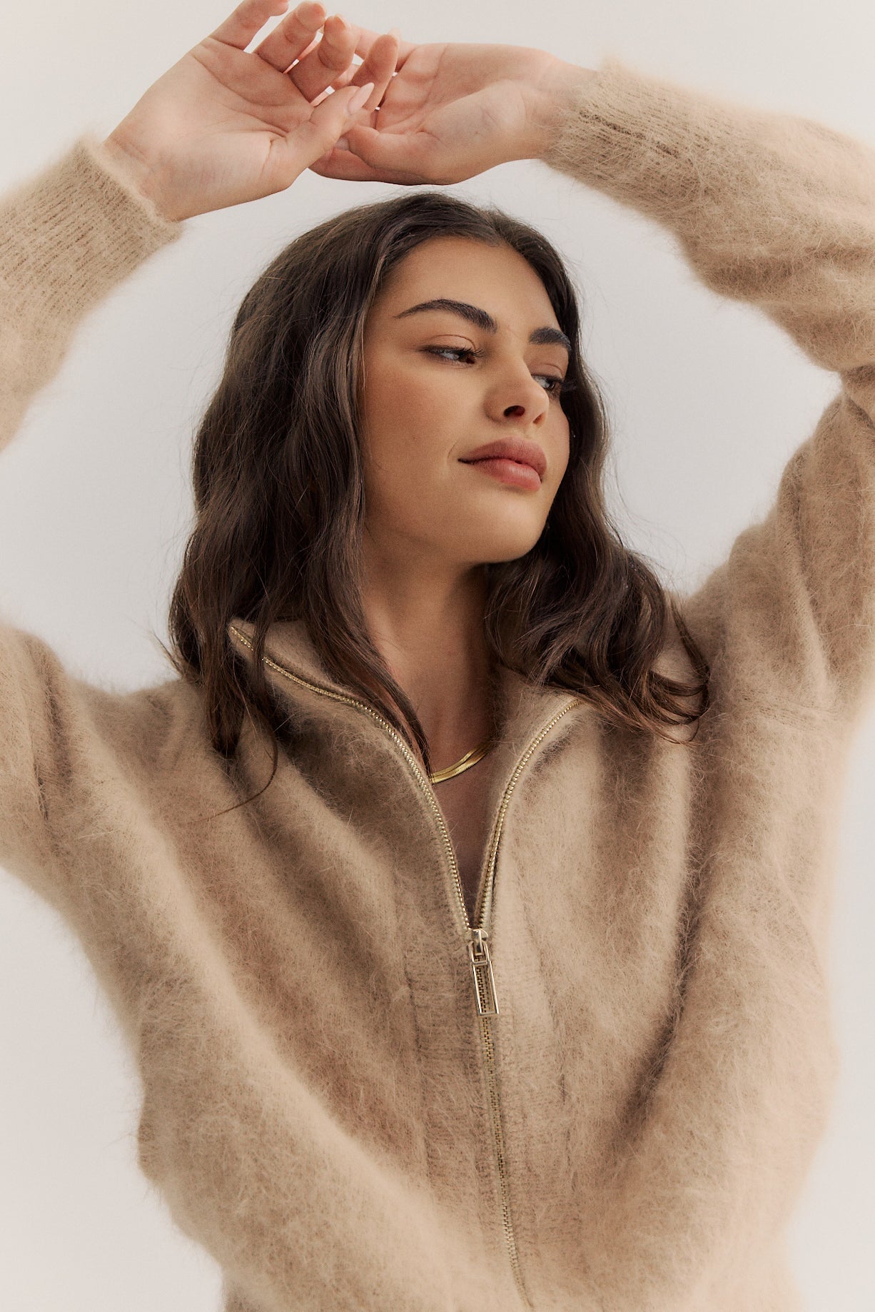 FELIX ZIP CASHMERE CARDIGAN - LATTE - WORLD OF NOMADS