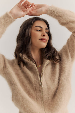 FELIX ZIP CASHMERE CARDIGAN - LATTE - WORLD OF NOMADS