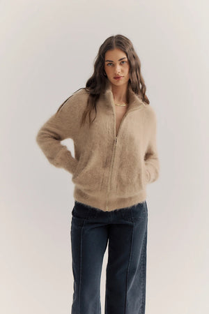 FELIX ZIP CASHMERE CARDIGAN - LATTE - WORLD OF NOMADS