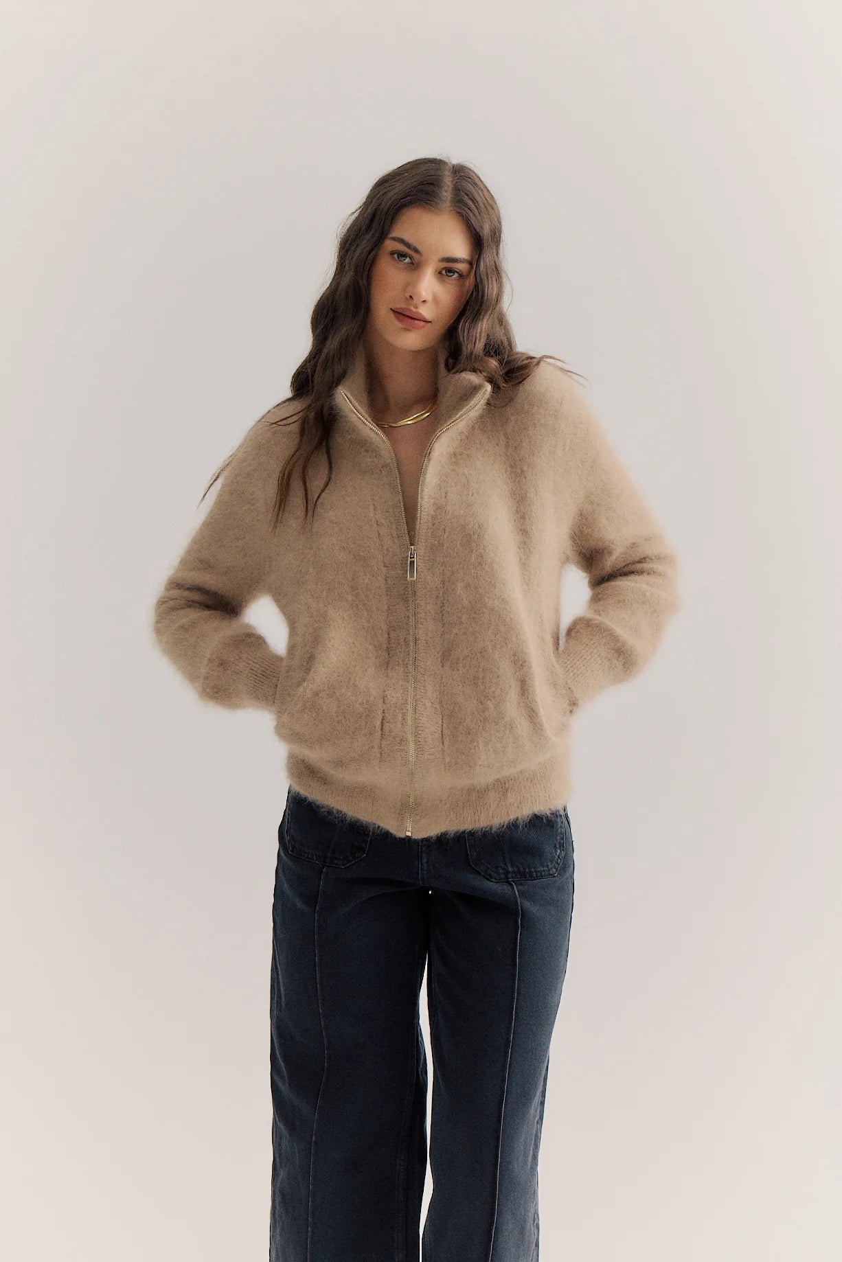 FELIX ZIP CASHMERE CARDIGAN - LATTE - WORLD OF NOMADS