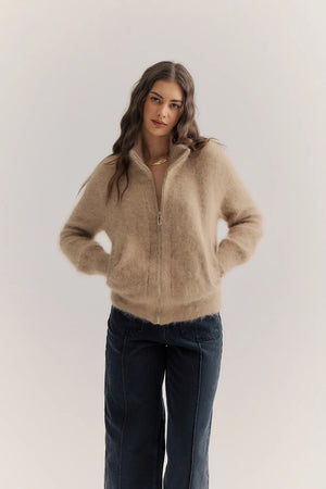 FELIX ZIP CASHMERE CARDIGAN - LATTE - WORLD OF NOMADS