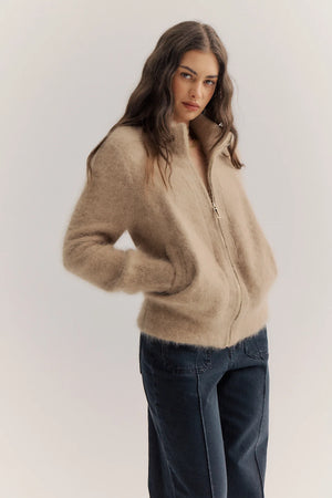 FELIX ZIP CASHMERE CARDIGAN - LATTE - WORLD OF NOMADS