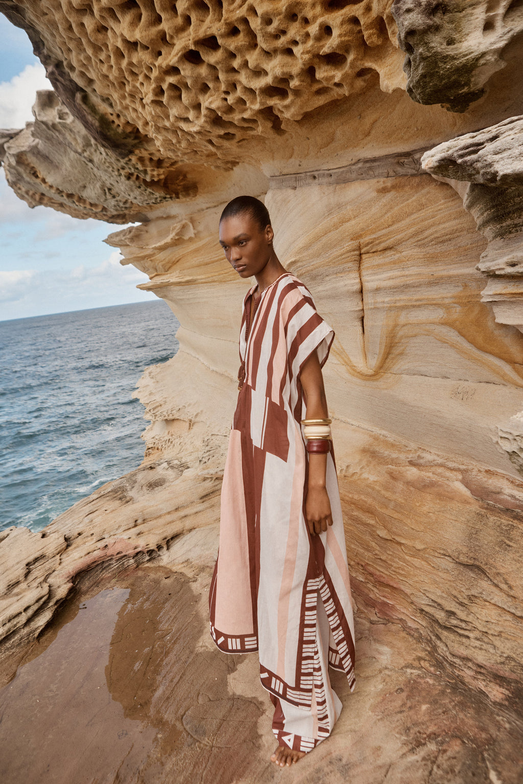 THADDEUS CAFTAN - PINK & BROWN SARONG - ILIO NEMA