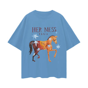 HER MESS OVERSIZE TEE - MEDIUM BLUE - MAKU