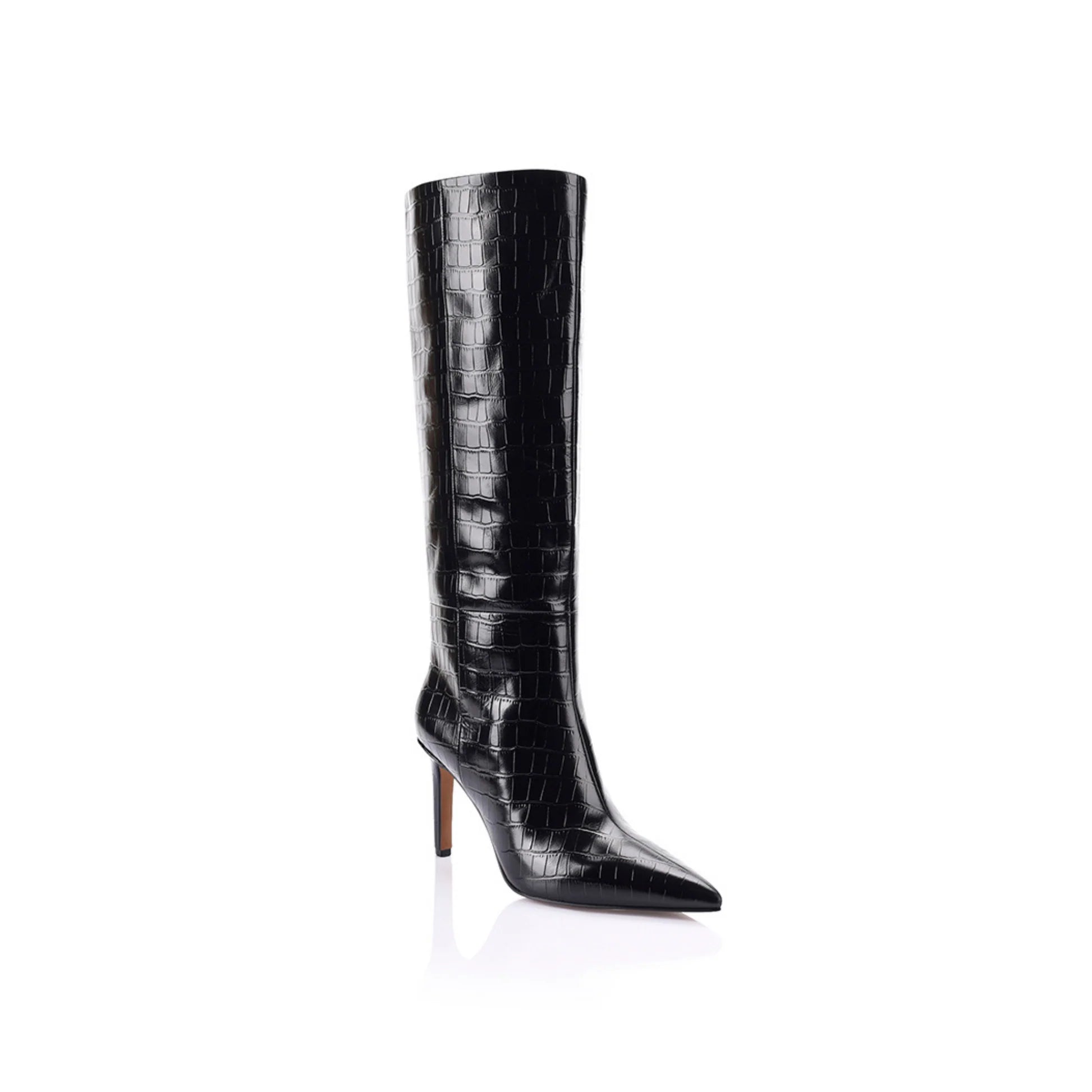 HUW BOOT - BLACK CROC-EMBOSSED LEATHER - LANA WILKINSON