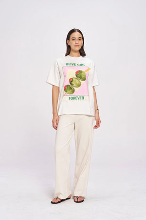 OLIVE GIRL OVERSIZE T-SHIRT - WHITE - MAKU