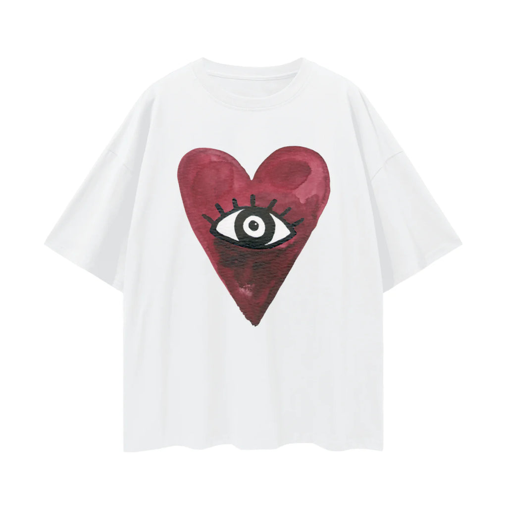 BURGUNDY HEARTS CLUB OVERSIZE TEE - LUCENT WHITE - MAKU