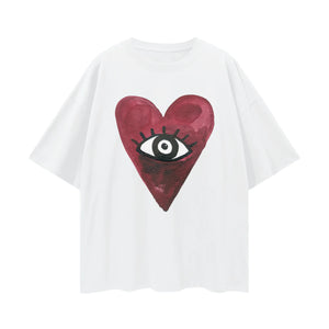 BURGUNDY HEARTS CLUB OVERSIZE TEE - LUCENT WHITE - MAKU