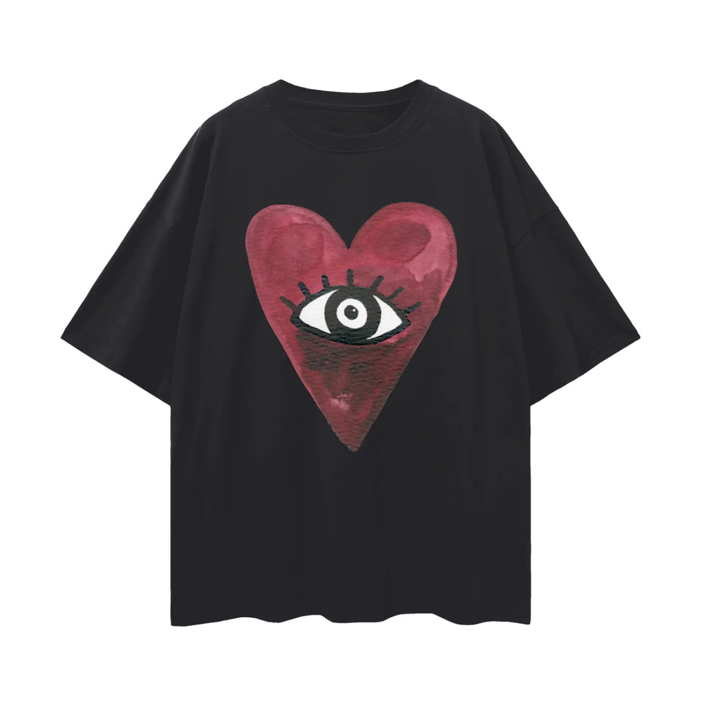 BURGUNDY HEARTS CLUB OVERSIZE TEE - BLACK BEAUTY - MAKU