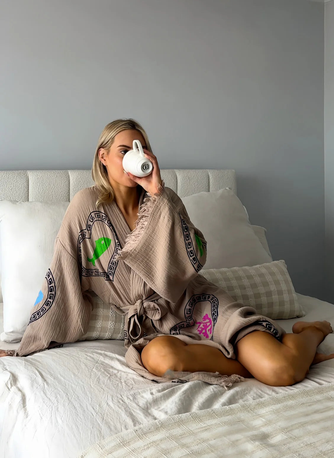 LONG ROBE  - TAN / SARDINE & CORAL - CIE CIE